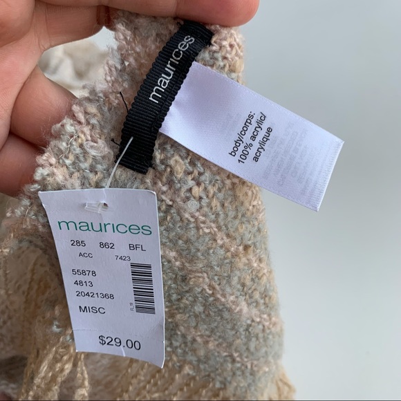 Maurices NWT Scarf Striped Tassels Tan Cream Gray - Picture 2 of 3